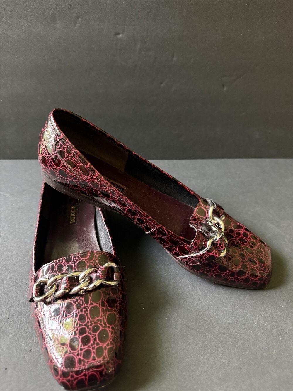 Enzo Angiolini Embossed Animal Print Loafers Womens Burgundy Leather Size 9.5W